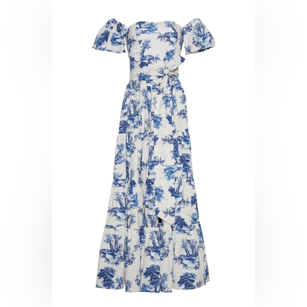 Cara Cara Wethersfield tiered cotton poplin dress (forest toile, ivory) - Size 0